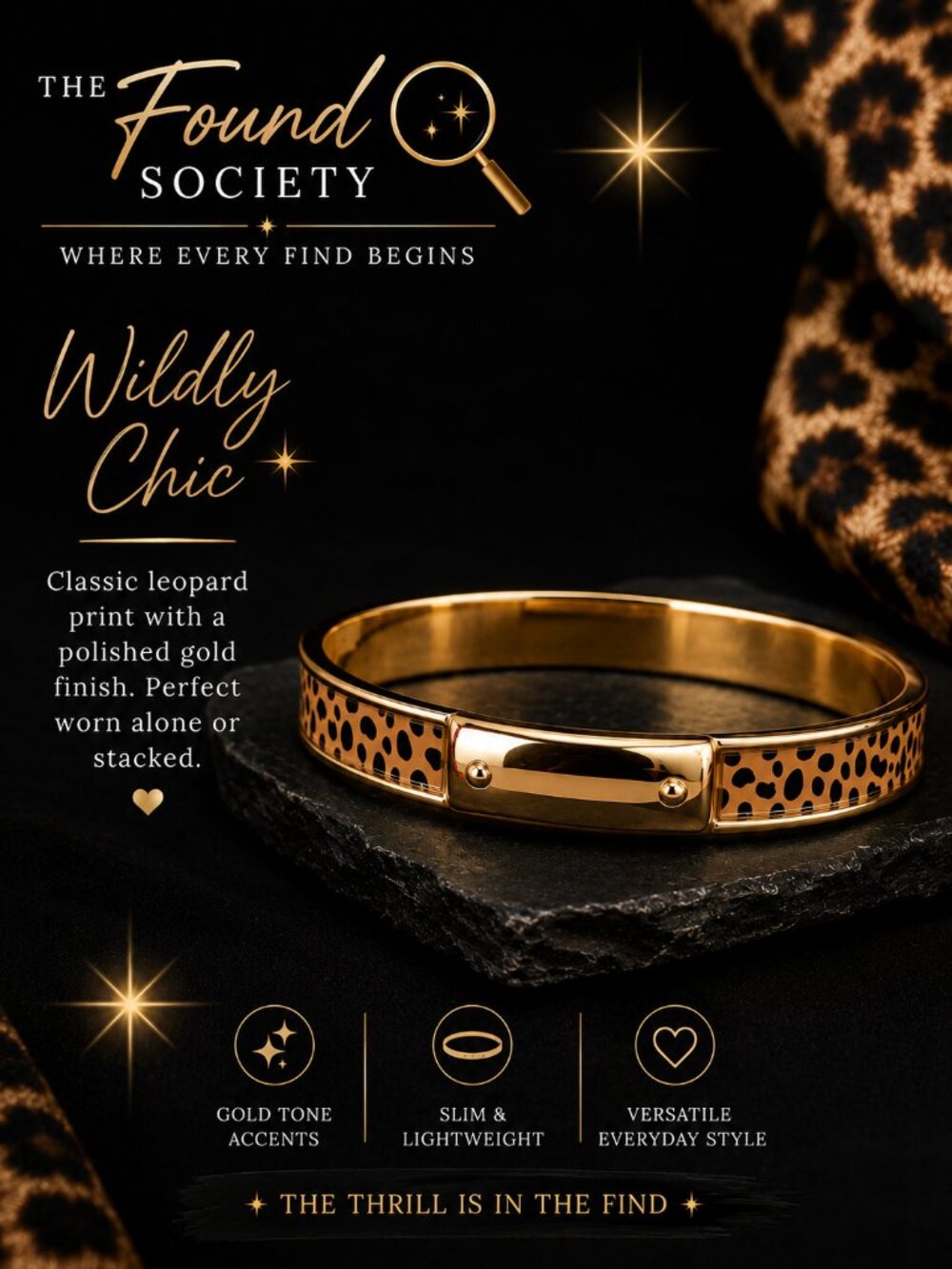 Chico's NWT Gold Tone Animal Print Slim Bangle Bracelet